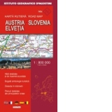 Harta rutiera Austria, Slovenia, Elvetia (Scara 1:800.000)