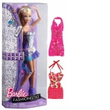 Papusa Barbie Fashionistas - Barbie Mov + 2 rochii