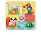 Puzzle cu maner - Animale de companie (5 piese) - Janod (J07068)