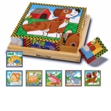 Puzzle lemn din cuburi Animalele de casa Melissa and Doug