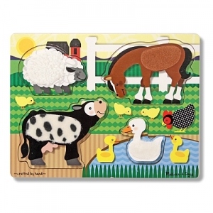 Puzzle de lemn Atinge si descopera Animale de la ferma Melissa and Doug