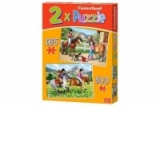 Puzzle 2 in 1 (165+300 piese) Riding Horses 21079