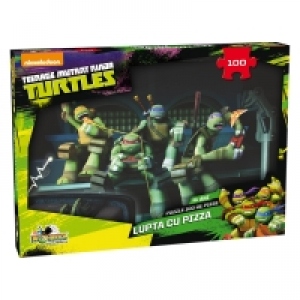 Puzzle Testoasele Ninja - Lupta cu pizza (100 piese)