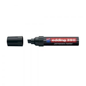 Marker permnent Edding 390, corp plastic, varf retezat, 4-12 mm, negru