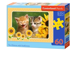 Puzzle 60 piese Two Kittens with Sunflower