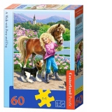 Puzzle 60 piese A walk with pony and dog