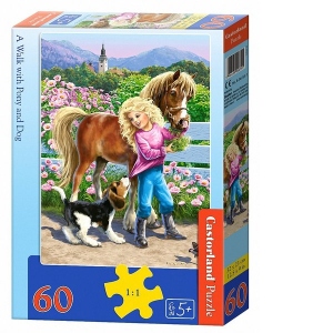 Puzzle 60 piese A walk with pony and dog