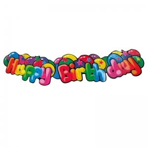 Vezi detalii pentru Ghirlanda carton Happy Birthday, lungime 1,3 m, diverse culori