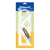 Set geometrie 5 piese (compas, rigla, raportor, 2 echere) Pelikan