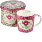 Set ceai: Cana + Cutie metalica (roz antic) 300ml
