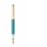 STILOU SOUVERAN M600 M, PENITA AUR 14K, ACCESORII PLACATE CU AUR, CORP TURQUOISE-WHITE