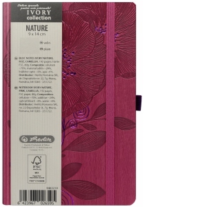 Bloc notes Ivory Nature 9 X 14 cm 192 pagini, velin, roz, motiv Camellia