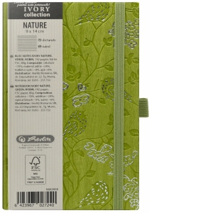 BLOC NOTES IVORY NATURE 9 X 14 CM 192 PAGINI DICTANDO COPERTA PU VERDE MOTIV ROBIN