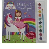 Unicornul magic. Pictam cu sclipici. Carte de colorat cu pensula si acuarele