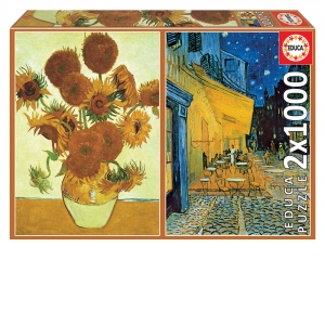 Puzzle 2x1000 Sunflowers + Cafe terrace at night, Vincent Van Gogh