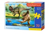 Puzzle 70 piese Tyrannosaurus vs Triceratops