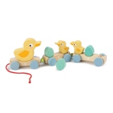 Trenulet tractabil cu ratuste, din lemn premium, Pull Along Ducks, 9 piese