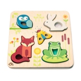 Puzzle educativ senzorial tactil Animalute din padure, din lemn premium, Touchy Feely Animals