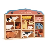 Animale domestice pe raft, din lemn premum, Farmyard set, 13 piese