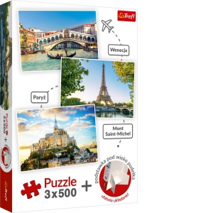 Set Puzzle 3 x 500 Venetia, Paris, Mont Saint-Michel