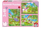 Puzzle 3x48 piese - Printesa In gradina castelului