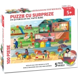 Puzzle cu surprize - Evi si Purcelus fac fapte bune (100 piese)