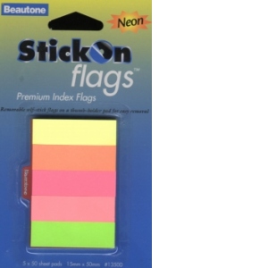 Index Stick On Flags 15 x 50 mm, blister cu 50 file x 5 culori (NEON)