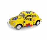 Masinuta diecast Volkswagen Beetle Flower Power 1967, model galben