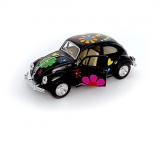 Masinuta diecast Volkswagen Beetle Flower Power 1967, model negru