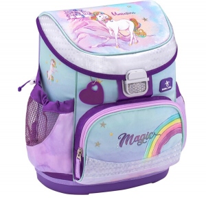 Ghiozdan neechipat Mini-Fit, dimensiune 36 x 28 x 19 cm, motiv Rainbow Unicorn Magic