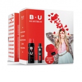 Set cadou B.U. Heartbeat, Femei: Apa de toaleta, 50 ml + deodorant spray pentru corp, 150 ml + caciula cadou