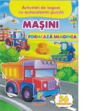 Masini. Formeaza imaginea + 56 autocolante. Activitati de logica cu autocolante puzzle