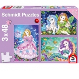 Puzzle 3 x 48 piese - Printesa, zana si sirena