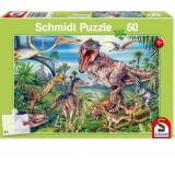 Puzzle 60 piese - Printre dinozauri