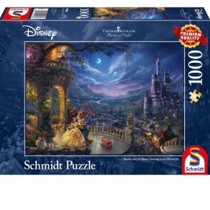 Puzzle Schmidt: Thomas Kinkade - Disney - Frumoasa si Bestia, dansand la lumina lunii, 1000 piese