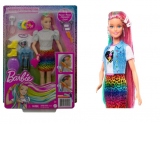 Papusa Barbie cu par curcubeu