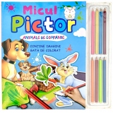 Micul pictor. Animale de companie + set de 8 creioane colorate