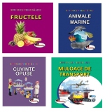 Pachet Sunt mic si vreau sa aflu (4 carti): 1. Fructele; 2. Animale marine; 3. Mijloace de transport; 4. Cuvinte opuse