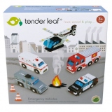 Set vehicule de salvare, din lemn premium - Emergency Vehicles, 5 piese