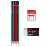 Set 4 creioane grafit Rotring, HB, radiera Tikky30, ascutitoare
