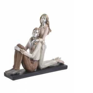 Statueta Rasina Cuplu Crem/Maro 26,5x6,5x22