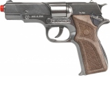 Jucarie Pistol politie Astra, 8 capse, die-cast metal si plastic, argintiu