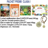 Pachet premii pentru clasa I, varianta 1 (Lecturi suplimentare + Caiet de vacanta + Cartea Junglei + Diploma + Medalie)