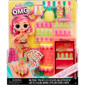Papusa L.O.L. Surprise! O.M.G. Sweet Nails Pinky Pops Fruit Shop Set, cu accesorii