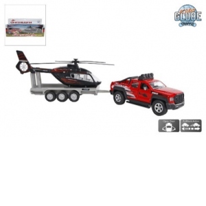 Set masina off-road cu remorca si elicopter, 35 cm