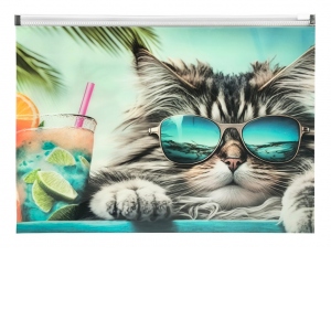 Mapa personalizata cu fermoar A4 PP Panta Plast, motiv chillout cat