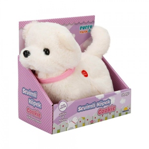 Jucarie de plus interactiva cu sunete, Puffy Friends, Catelusul Cookie, alb