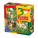 Set 3 puzzle-uri de 6, 9, 16 piese - Animale domestice